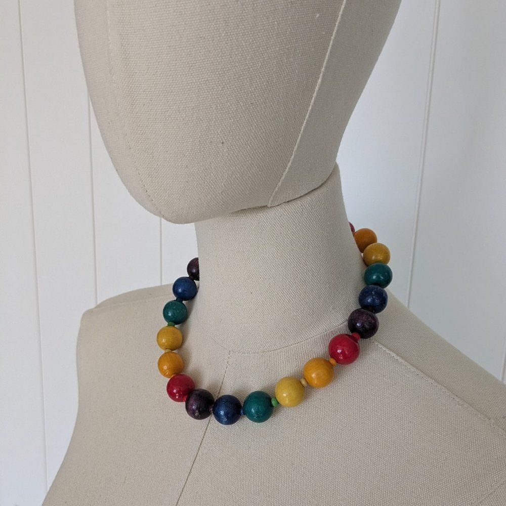 Rainbow Wooden Bead Necklace - Round Beads - Pride - Spring Ring Closure